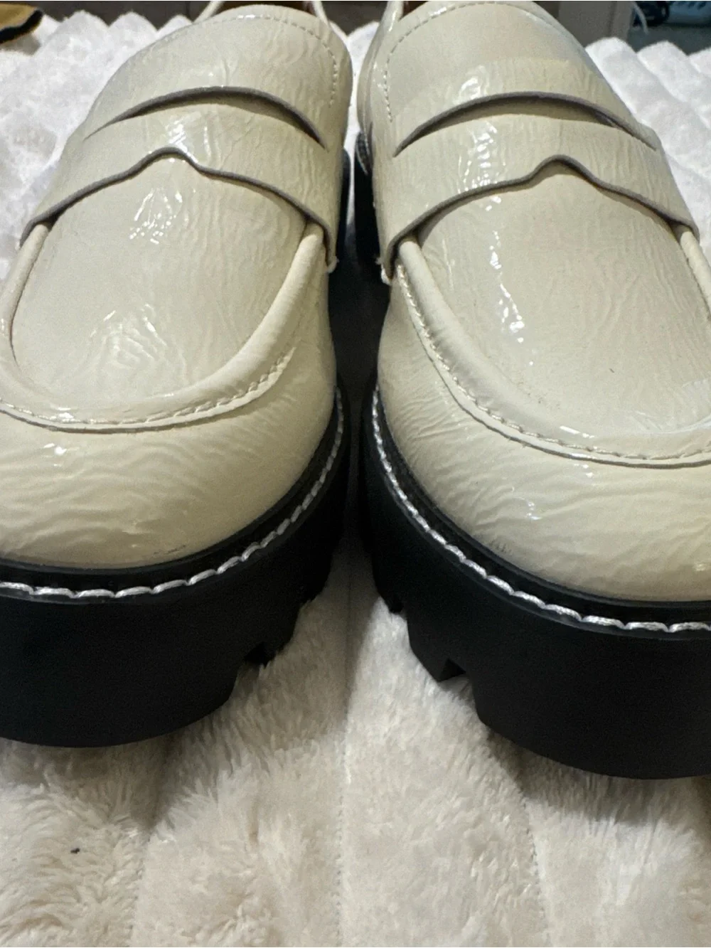 Franco Sarto Balin Lug Sole Chunky Loafers Putty White Color Womens Size 9